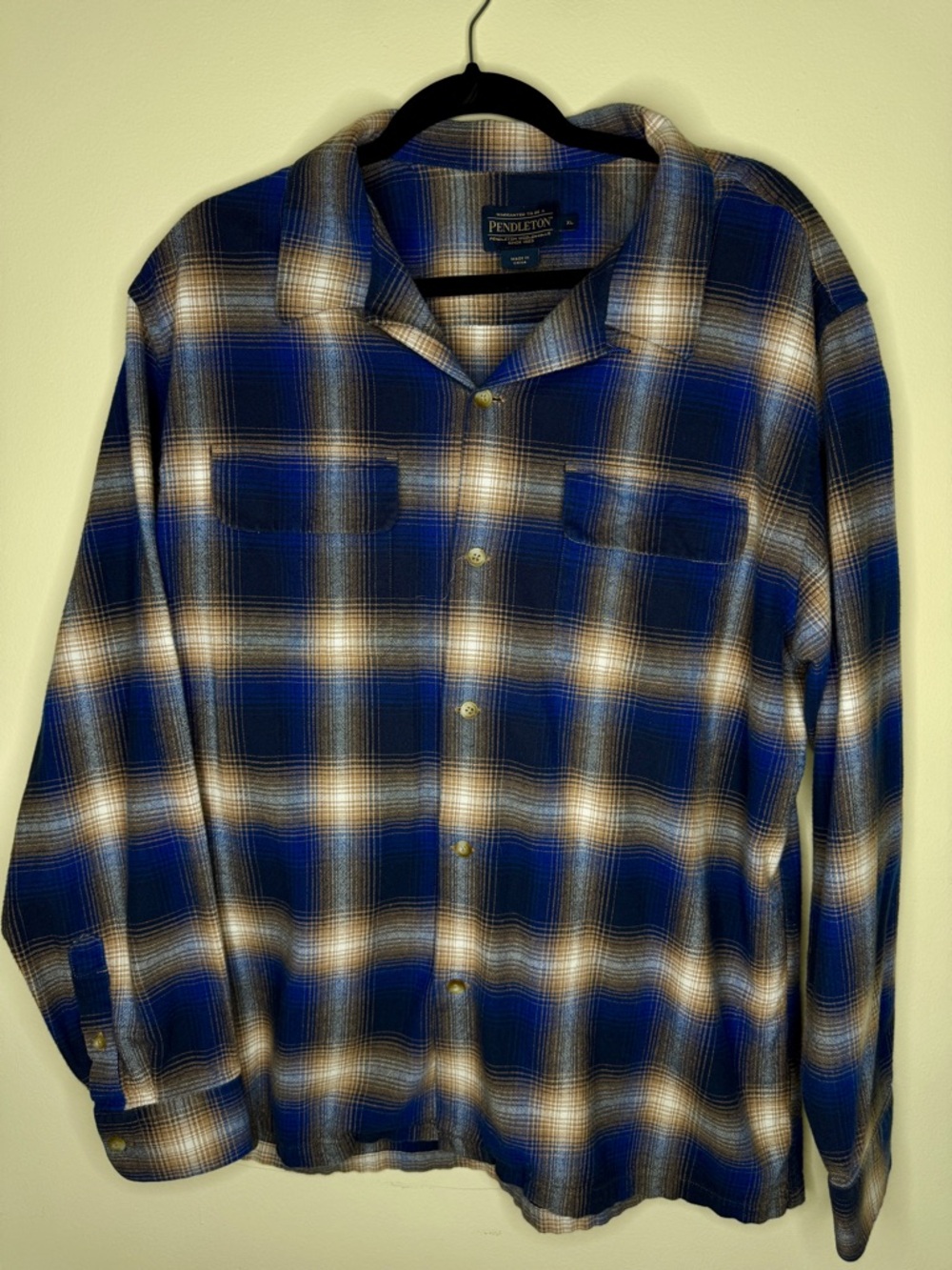 Pendleton Blue and Brown MEN'S PLAID BURNSIDE DOUBLE-BRUSHED FLANNEL SHIRT